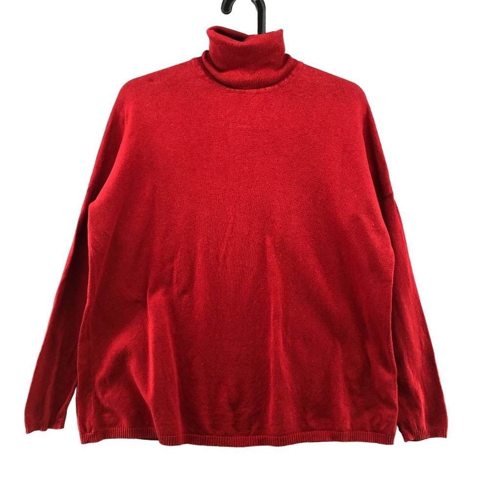 Zara Oversized Sweater Womens S‎ Turtleneck Red Cotton Stretch Pullover Tunic